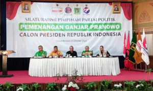 Empat parpol pendukung Ganjar Pranowo melakukan konsolidasi guna memantapkan strategi pemenangan di Jawa Barat, berlangsung di Hotel Horison, Kota Bandung, Jumat 6 Oktober 2023.