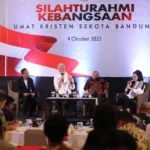 Bakal Calon Presiden (Bacapres) Ganjar Pranowo menghadiri acara Silahturahmi Kebangsaan Umat Kristen se-Kota Bandung, Rabu (4/10/2023).