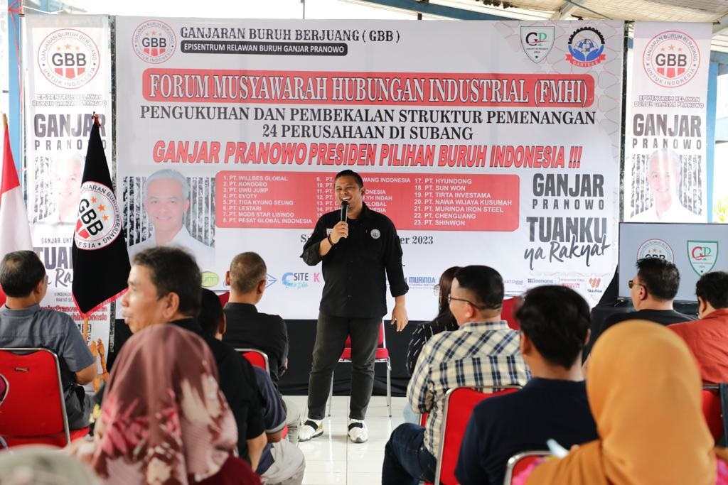 Ganjaran Buruh Berjuang (GBB) mengukuhkan 24 tim pemenangan bakal calon presiden 2024-2029 Ganjar Pranowo dari 24 perusahaan yang ada di wilayah Kabupaten Subang, Sabtu (30/9/2023).