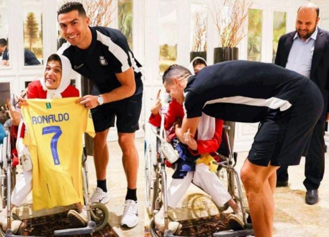 Cristiano Ronaldo yang Terancam Dicambuk karena peluk pelukis asal Iran. (instagram @fatemehamami)