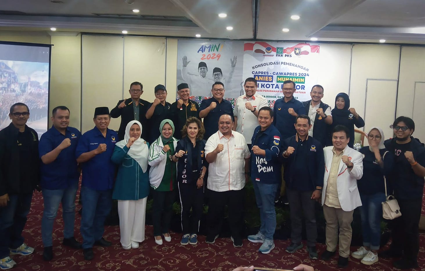 Anggota Partai KPP di Kota Bogor usai menggelar rapat konsolidasi pemenangan pasangan AMIN. (Yudha Prananda / Jabar Ekspres)