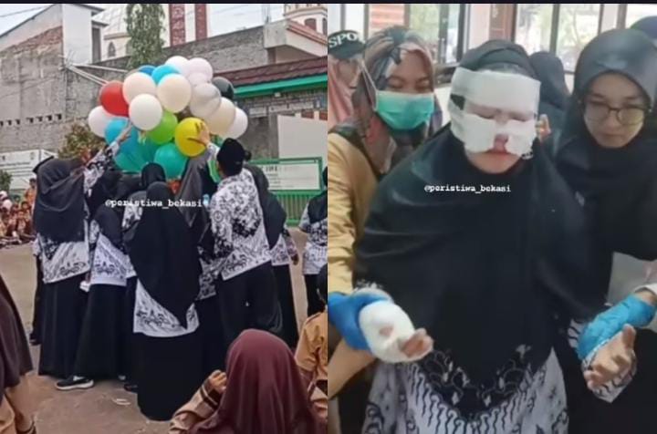 Detik-detik balon gas meledak diperingatan hari guru (instagram @peristiwa_bekasi)