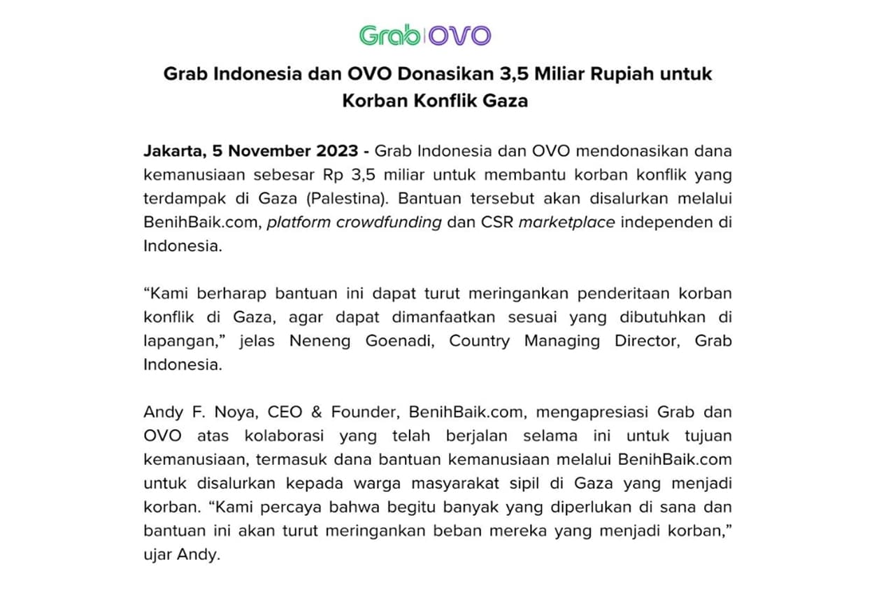 Klarifikasi Grab Terkait Dugaan Dukungan Terhadap Israel