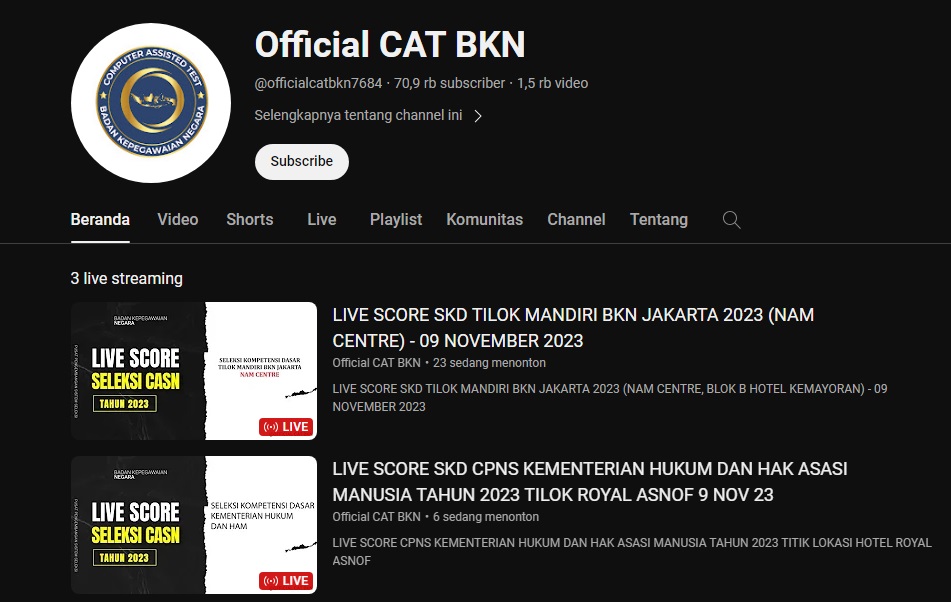 Penampakan laman Youtube untuk mengecek skor dan download sertidikat SKD CPNS 2023.