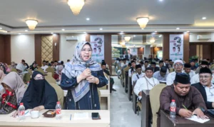 Ratusan Ulama dan Kiai, Pimpinan Pondok Pesantren serta Aktivis Forum Silahturahmi Umat Islam Indonesia melakukan deklarasi kemenangan Ganjar-Mahfud di City Hotel Tasikmalaya, Selasa 15 November 2023.
