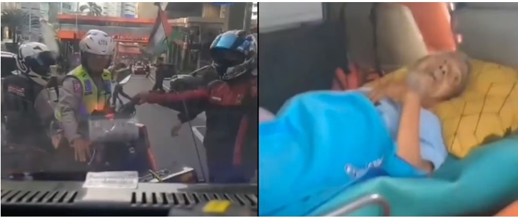 Tangkapan layar video polisi stop relawan ambulan. (Youtube @team Setulus hati)