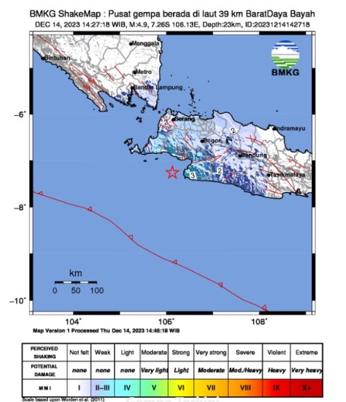 Gempa Bumi Tektonik M 4,9 Guncang Banten dan Sekitarnya