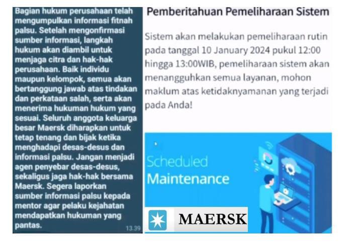 Pengumuman dari Aplikasi Maersk yang mulai Terbukti Scam.