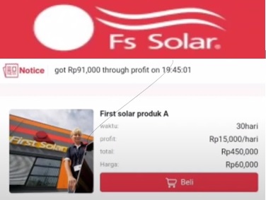 Aplikasi Penghasil uang FS Solar yang dicurigai Investasi bodong.