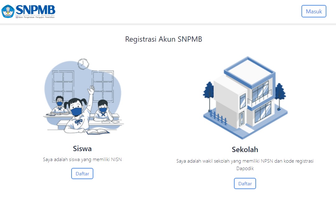Registrasi Akun SNPMB 2024 untuk Siswa dan Sekolah/ Tangkap Layar Portal SNPMB