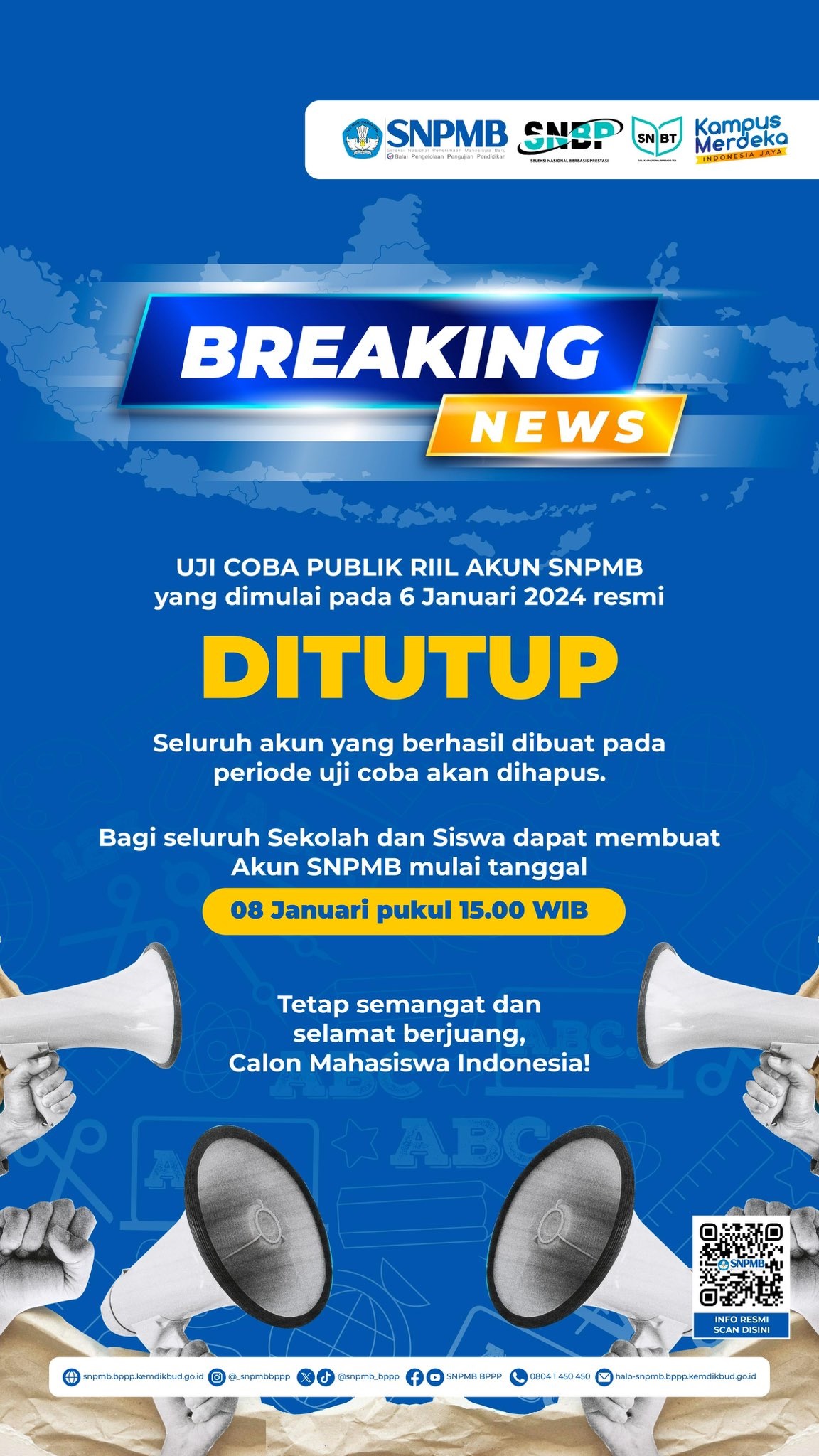 Penutupan Uji Coba Akun dan Jadwal Pembuatan SNPMB 2024 Hari Ini 8 Januari/ Tangkap Layar X @snpmb_bppp