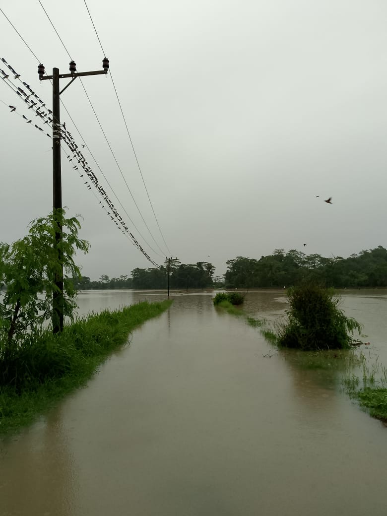 Akses jalan di Kecamatan Ciemas, Kabupaten Sukabumi yang terendam banjir, Jumat (19/1).