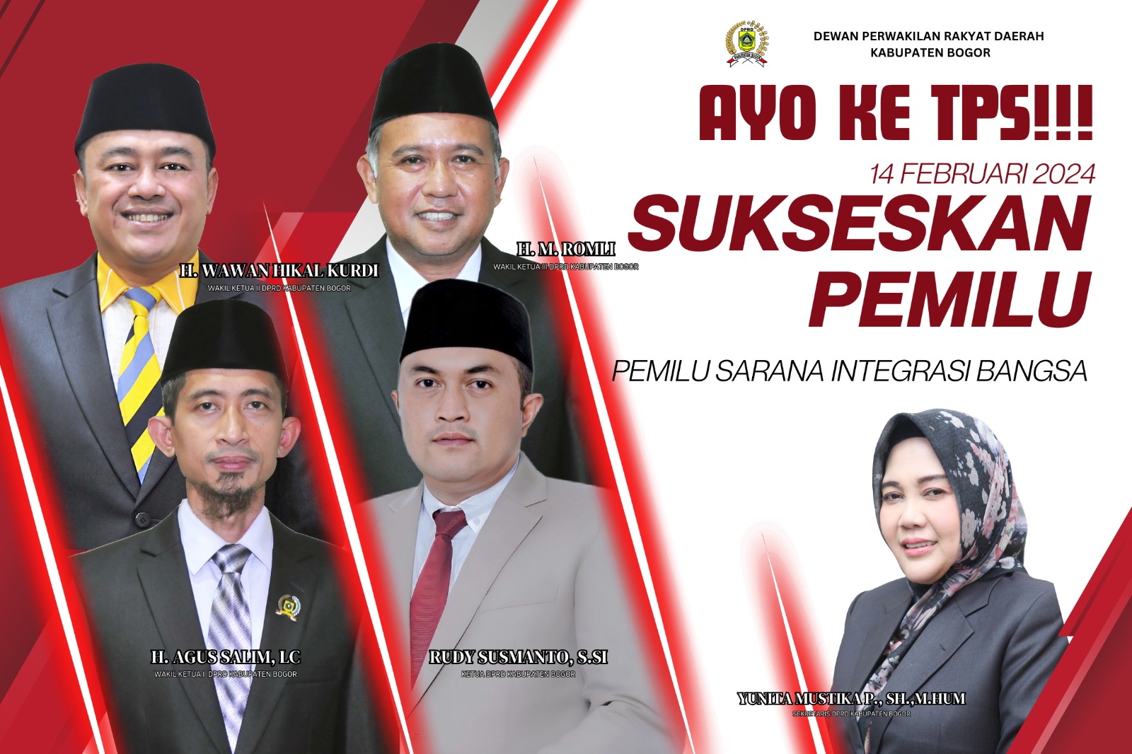 Ketua DPRD Kabupaten Bogor, Rudy Susmanto, mengajak seluruh masyarakat Kabupaten Bogor untuk aktif menggunakan hak pilih mereka pada Pemilihan Umum (Pemilu) 2024.