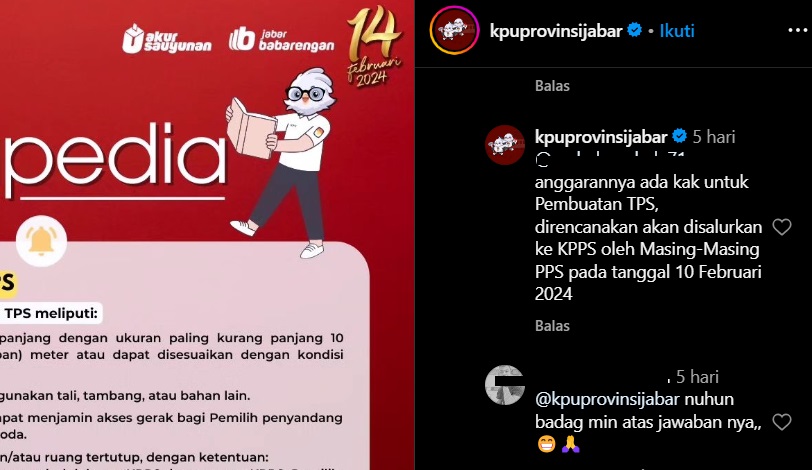 Rencana Pencairan Dana Operasional TPS Pemilu 2024/ Tangkap Layar Instagram @kpuprovinsijabar