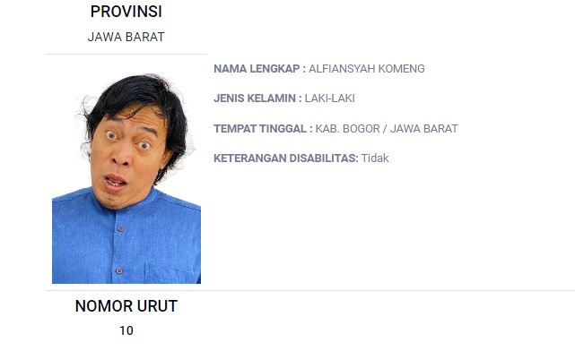 Viral Komeng Nyalon DPD Dapil Jawa Barat/ Dok. KPU