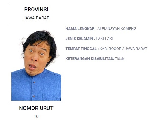 Foto yang dipakai Komeng dalam surat suara DPD RI wilayah Jabar.