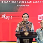 Menko Polhukam, Mahfud Md, saat menyampaikan pengunduran dirinya dari Kabinet Indonesia Maju, Kamis 1 Februari 2024.