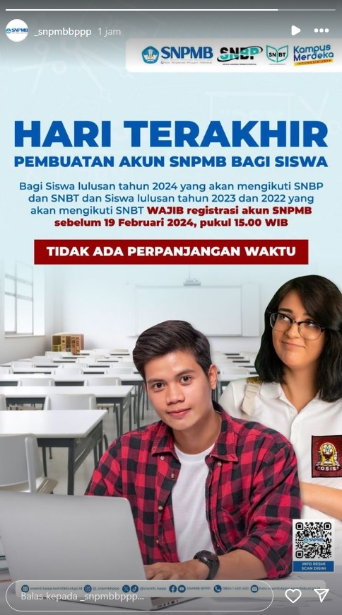 Pembuatan Akun SNPMB 2024 Bagi Siswa, Tidak Ada Perpanjangan Waktu/ Instagram @_snpmbbppp