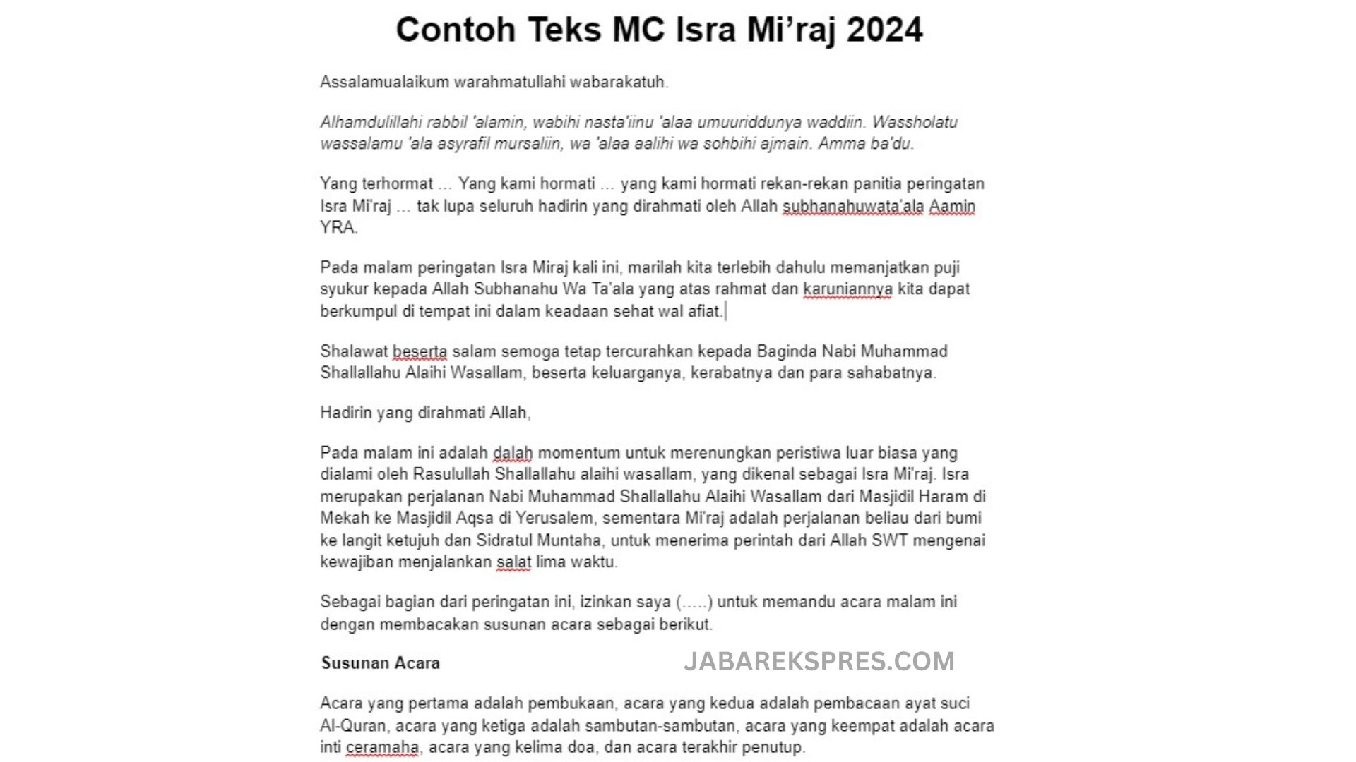 Contoh Teks MC Isra Mi'raj Terbaru 2024 dan Susunan Acara, Link PDF dan Doc Bisa Diunduh Berikut Ini/ JabarEkspres.com