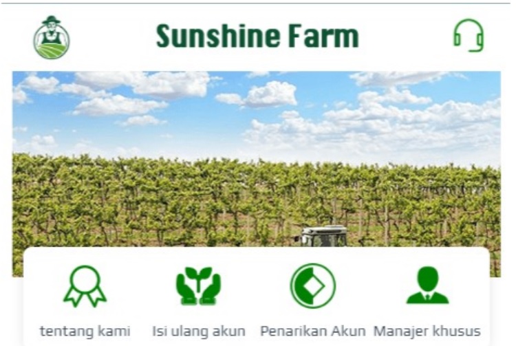 Aplikasi Investasi Sunshine Farm yang dipertanyakan keamanannya.