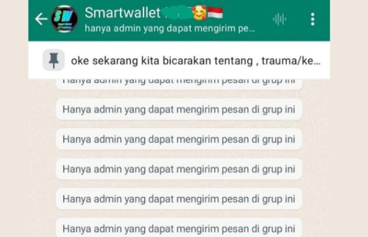 Salah satu Grup Smart Wallet yang mengunci obrolan hingga hanya admin saja yang bisa mengirim pesan.