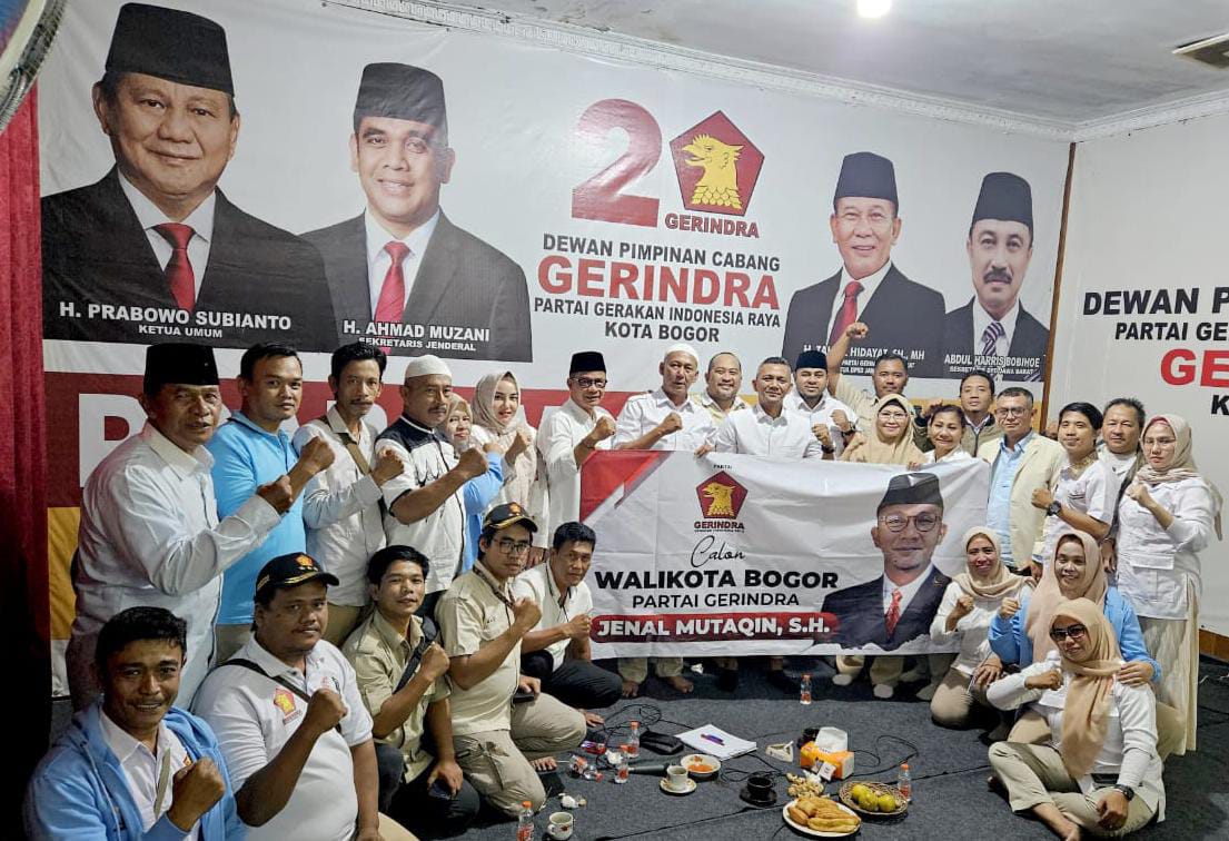 Jajaran DPC dan kader Partai Gerindra Kota Bogor usung Jenal Mutaqin maju di Pilkada 2024. (Yudha Prananda / Jabar Ekspres)