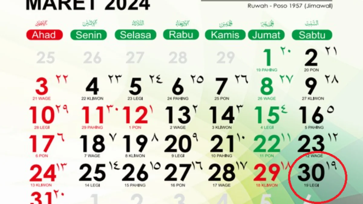 Kalender Hijriah dan Masehi Maret 2024/ Dok. Kemenag