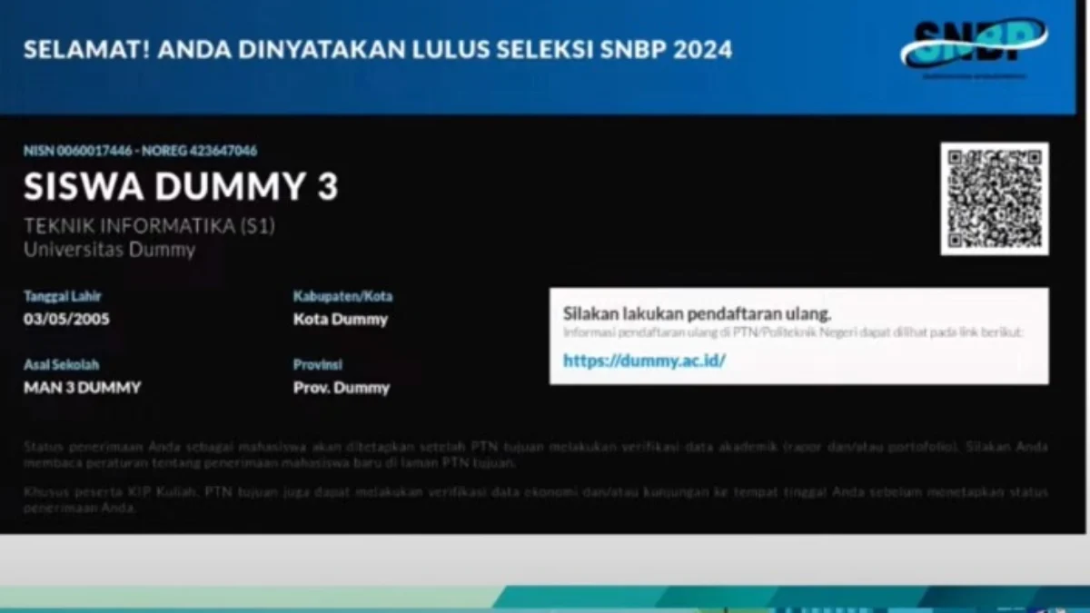 Tampilan Jika Lulus SNBP 2024, Ini Link Cek Hasil SNBP 2024/ Tangkap Layar YouTube SNPMB BPPP