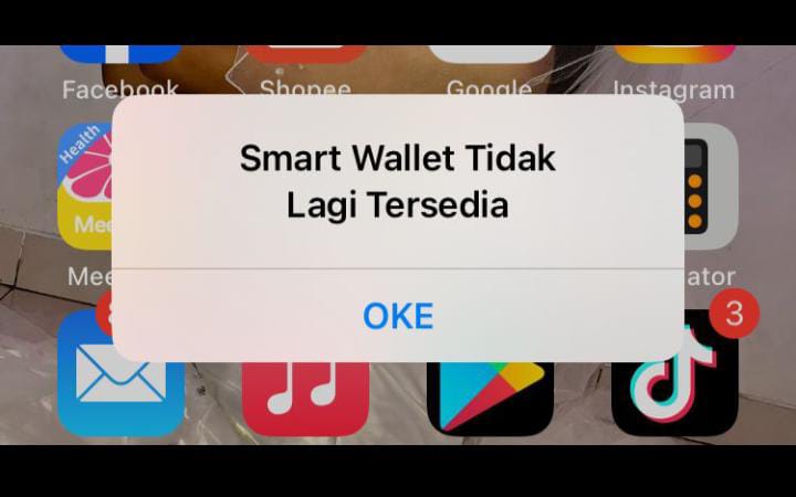 Notifikasi yang muncul setelah aplikasi penghasil uang Smart Wallet tak bisa diakses.