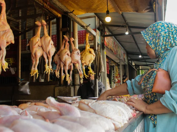 Pedagang ayam potong di Pasar Induk Gedebage, Kota Bandung. (Pandu Muslim/Jabar Ekspres)