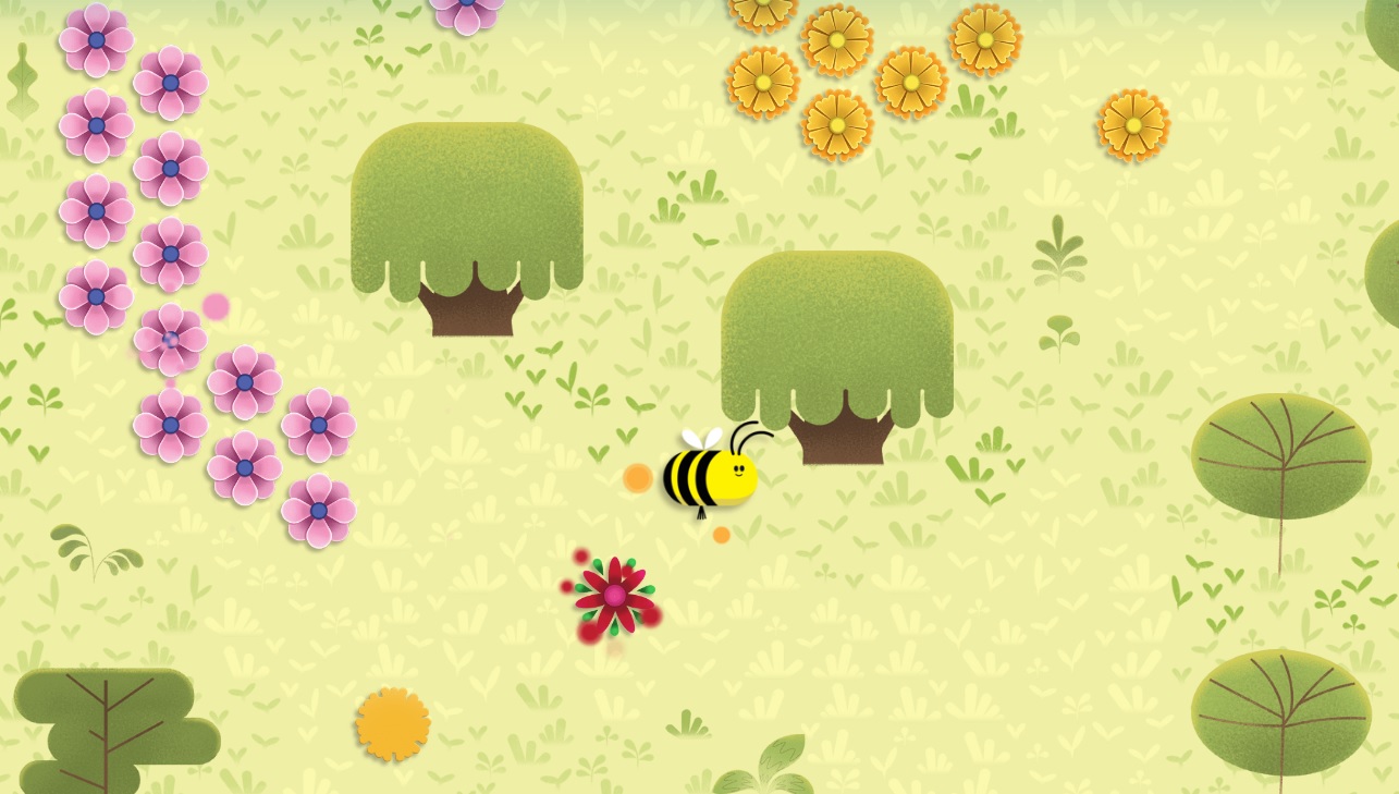 game lebah Google Doodle yangs edang viral dimainkan dalam merayakan hari bumi.