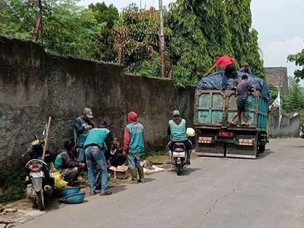 Pihak Kecamatan Cileunyi, Desa Cimekar dan UPTD Kebersihan, termasuk Bhabinkamtibmas Desa Cimekar turun tangan gotongroyong bersihkan tumpukan sampah di kawasan jalan menuju SMPN 1 Cileunyi.