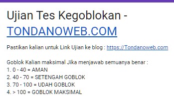 Link tes ujian kebgoblokan lengkap dengan tingkatan levelnya.