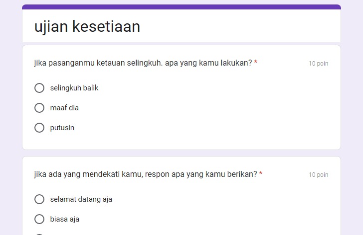 Link Ujian Kesetiaan Google Form DISINI Gratis, Tes Seberapa Setia Pacar Kamu Saat Ini