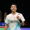 Tunggal putra Indonesia Jonatan Christie dalam babak perempat final Kejuaraan Bulu Tangkis Asia (BAC) 2024 di Ningbo, China, Jumat (12/4/2024) (Antara)