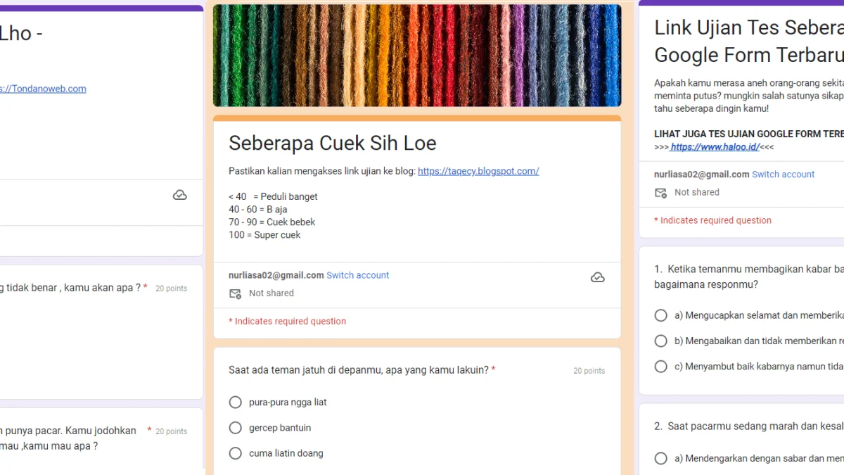 3 Link Tes Ujian Kecuekan Terbaru Google Form untuk Mengetahui ‘Seberapa Cuek Sih Loe?’
