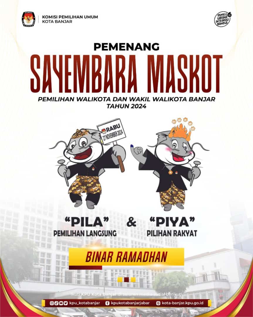 Makso Pilkada Banjar 2024. KPU Kota Banjar telah mengumumkan pemenang maskot dan jingle untuk Pilkada Banjar 2024 hasil sayembara. (Istimewa)