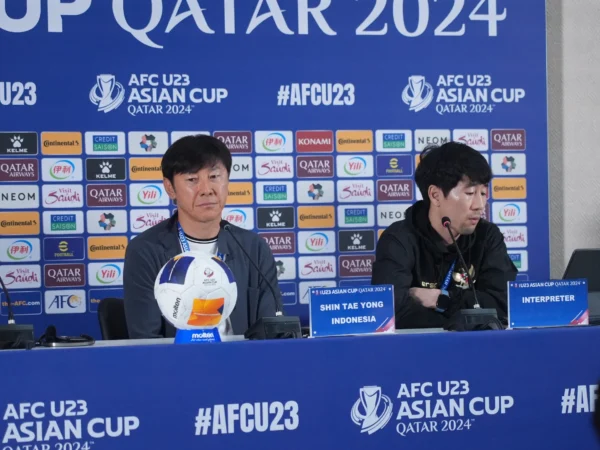 Shin Tae-yong saat siaran pers usai laga Indonesia VS Qatar (PSSI)