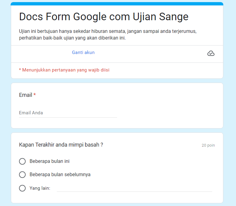 Link Tes Ujian Sange Docs Google Form Gratis Ada Disini