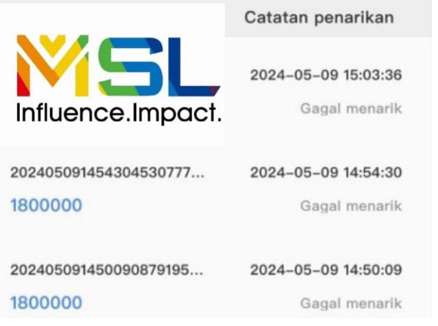 Aplikasi MSL yang kini mulai sering gagal penarikan atau WD.