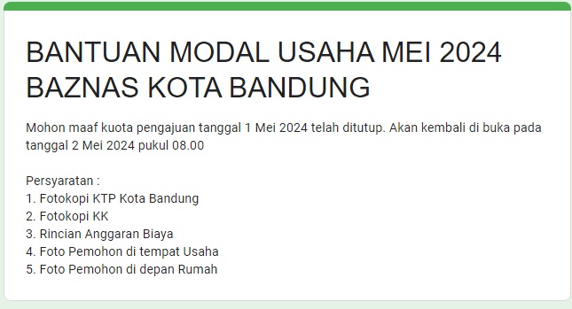 Link pendaftaran bantuan modal usaha, yang sudah kembali dibuka.