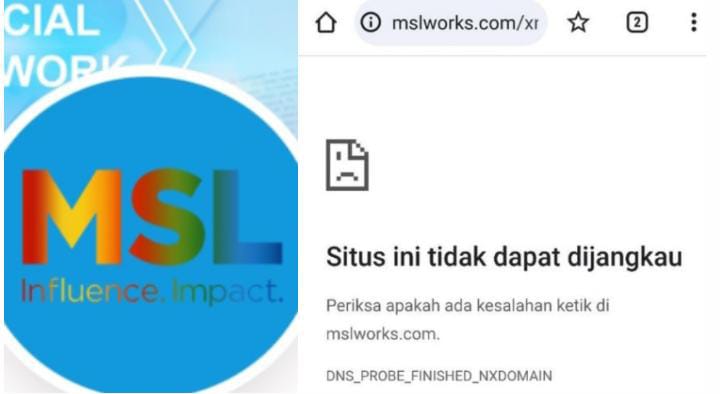 Website MSL yang sudah tidak bisa lagi diakses.