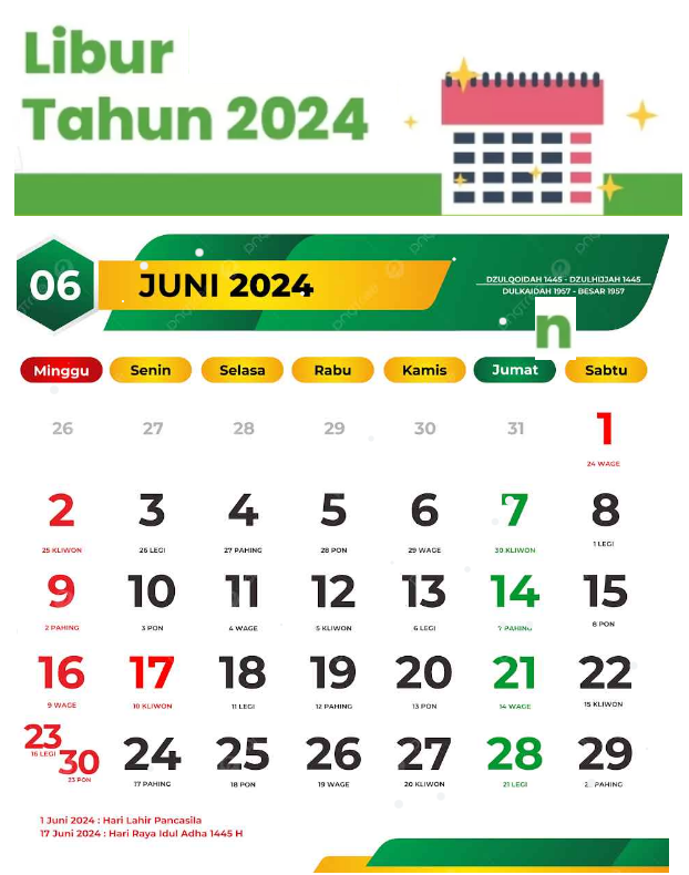 Catat Ya! Jadwal Tanggal Merah dan Libur Bersama Bulan Juni 2024