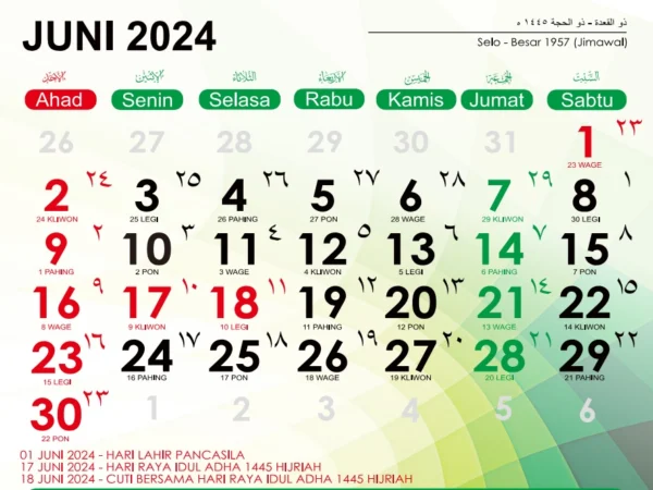 Kalender Hijriah Juni 2024 Lengkap Tanggal Merah/ Dok. Kemenag