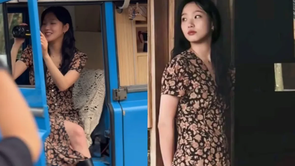 Kim Go Eun di Garut Pakai Dress Bunga Tampak Melokal/ Kolase Instagram @ggonekim