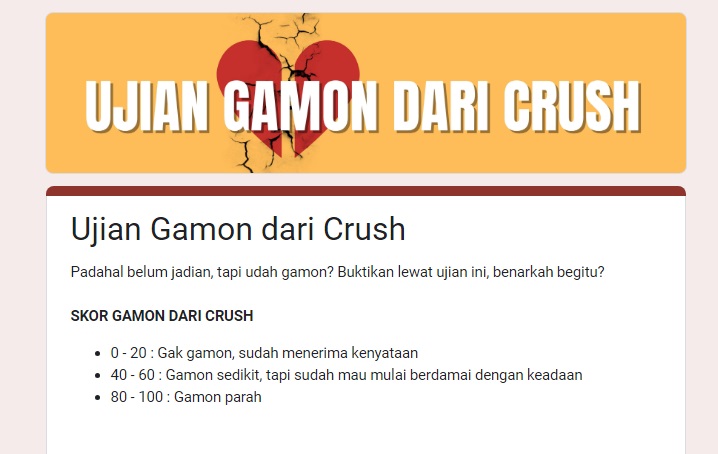 Link Ujian Gamon dari Crush 2024 Terbaru/ Tangkap Layar Google Form
