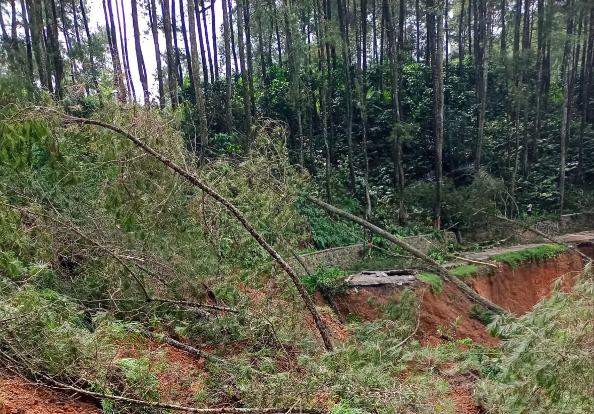 Longsor memutus jalan utama penghubung Kecamatan Gununghalu, KBB-Cianjur. Selasa (14/5). Dok BPBD KBB