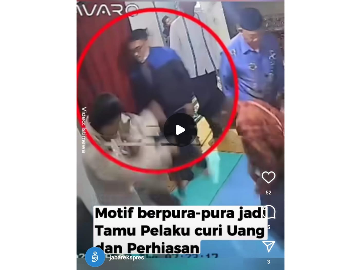 Ist. Tangkap layar unggahan video yang memperlihatkan aksi pelaku pencurian di acara syukuran pernikahan.