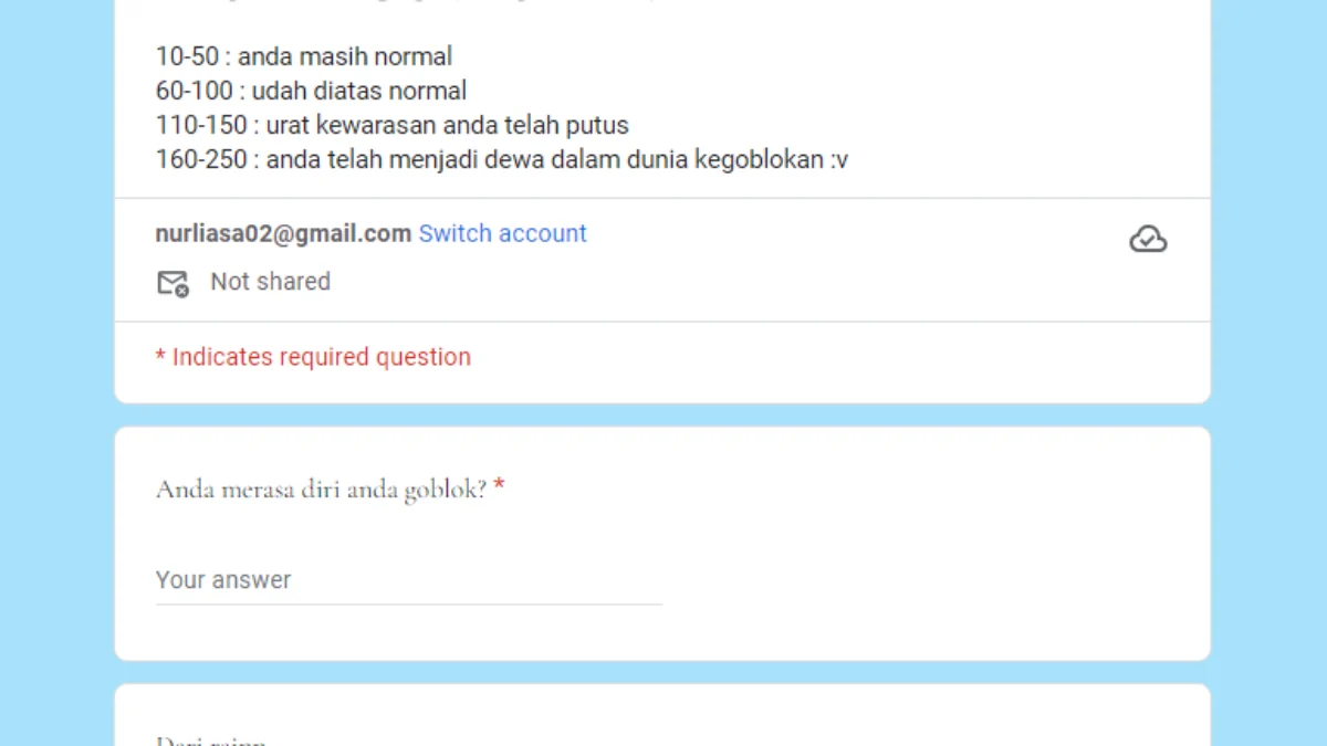 Viral! Link Ujian Kegoblokan Google Form DISINI Gratis Tes Seberapa Goblok Kamu