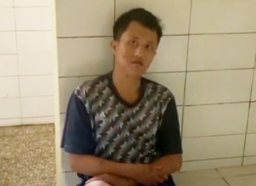 Wajah pelaku R atau Herang yang diduga sebagai pembunuh ibu kandung di Sukabumi.